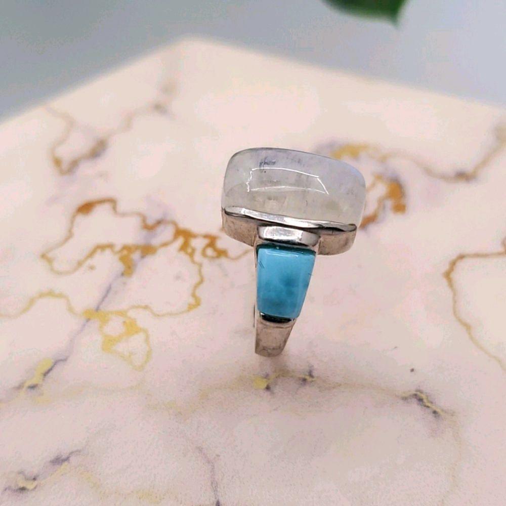 Sterling Silver Moonstone Larimar Ring. - image 2